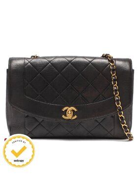 Chanel Chain Shoulder Bag Gold Quilted Diana 25 Single Flap